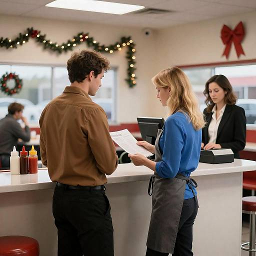 Busy Diner with Holiday Decorations