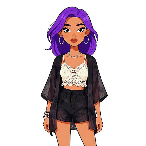 Bohemian Woman in Ivory Lace Outfit