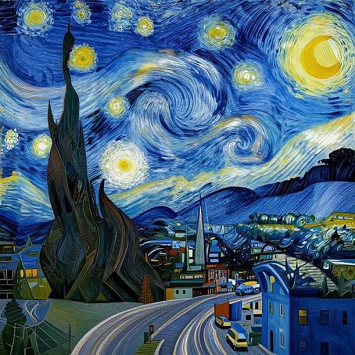 Cubist Starry Night Cityscape Dream