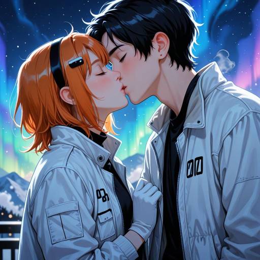 Romantic Kiss Under Aurora Borealis
