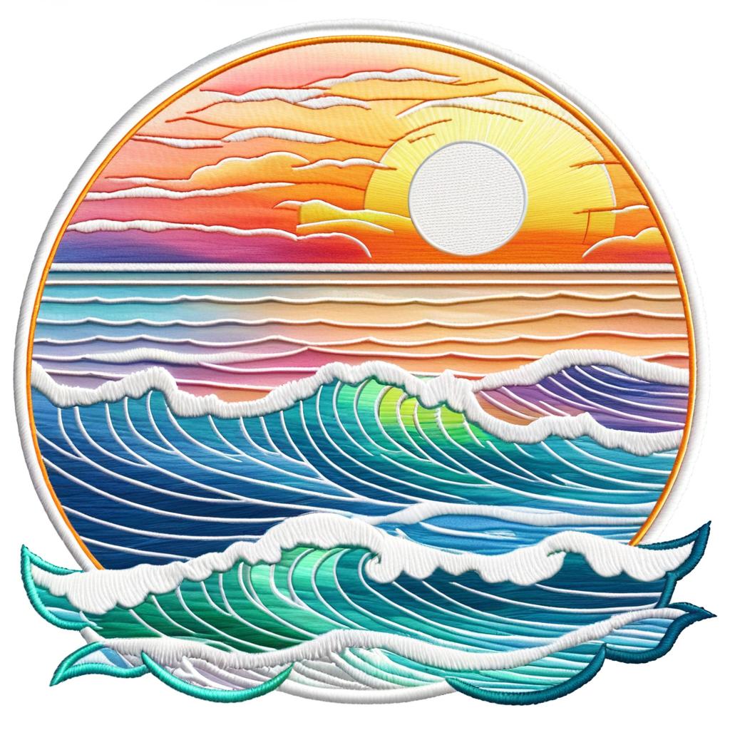 Watercolor Sunset Logo with Ocean Waves