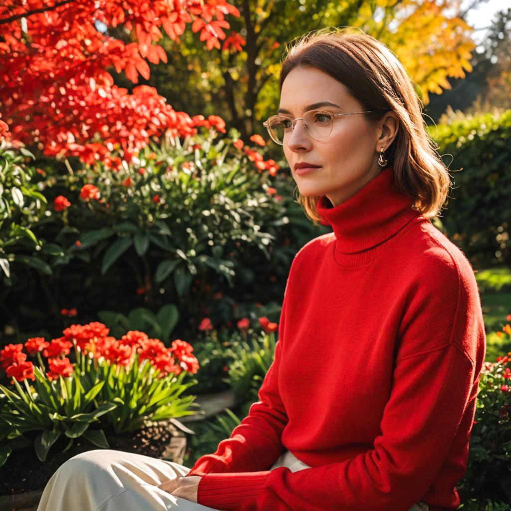 Chic Woman in Sunlit Garden Attire