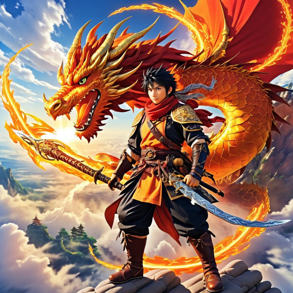 Adventurous Dragon Rider in Mystic Skies