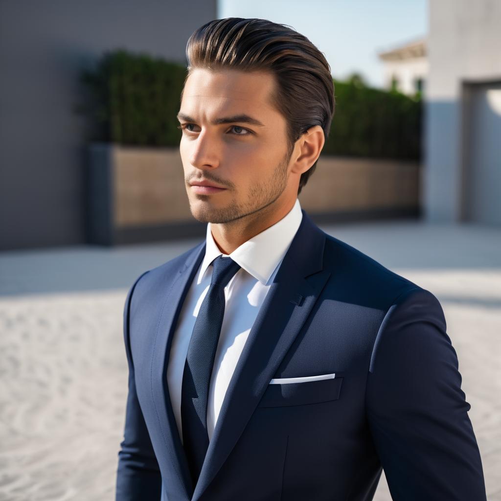 Stylish Man in Navy Suit Portrait