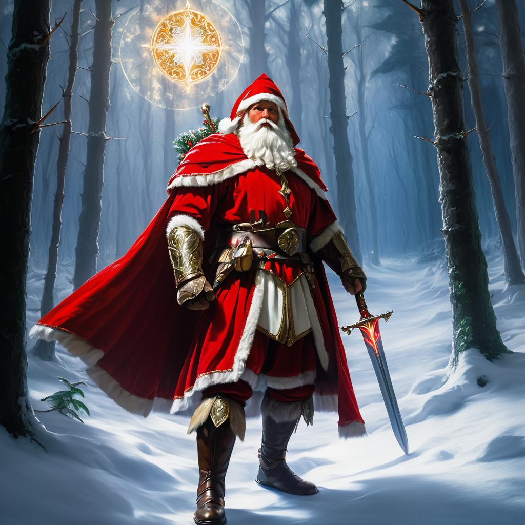 Santa Warrior in a Snowy Forest