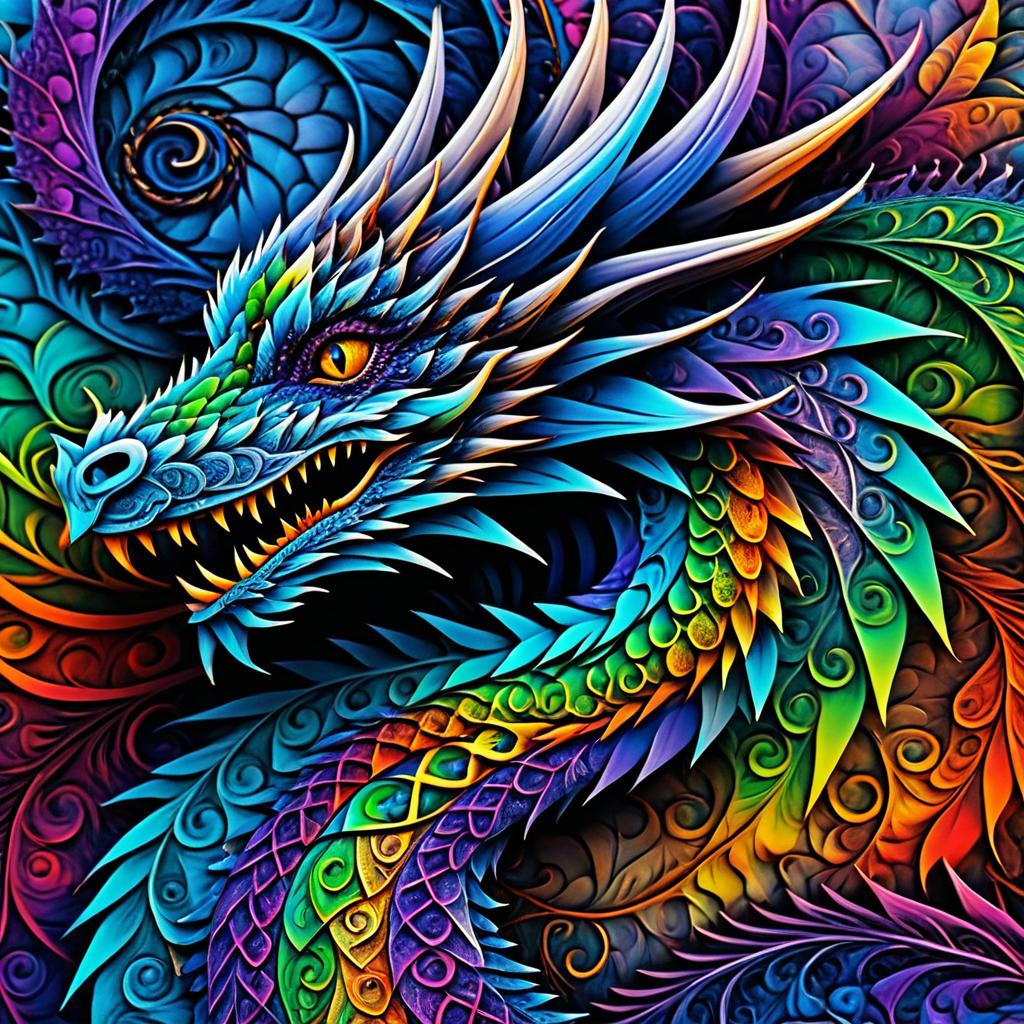 Vibrant Fractal Dragon in Medieval Style