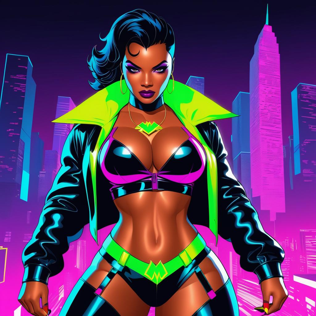 Fierce Hip-Hop Superhero in Neon City