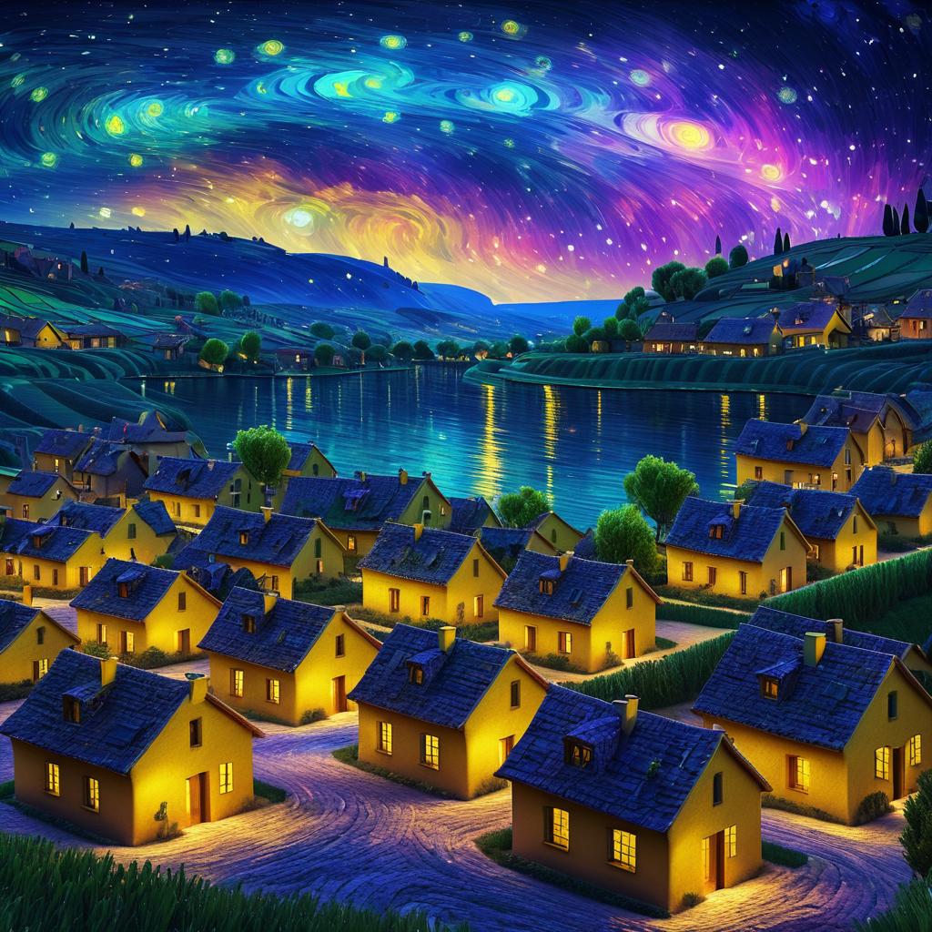 Vibrant Van Gogh Starry Night Village Art