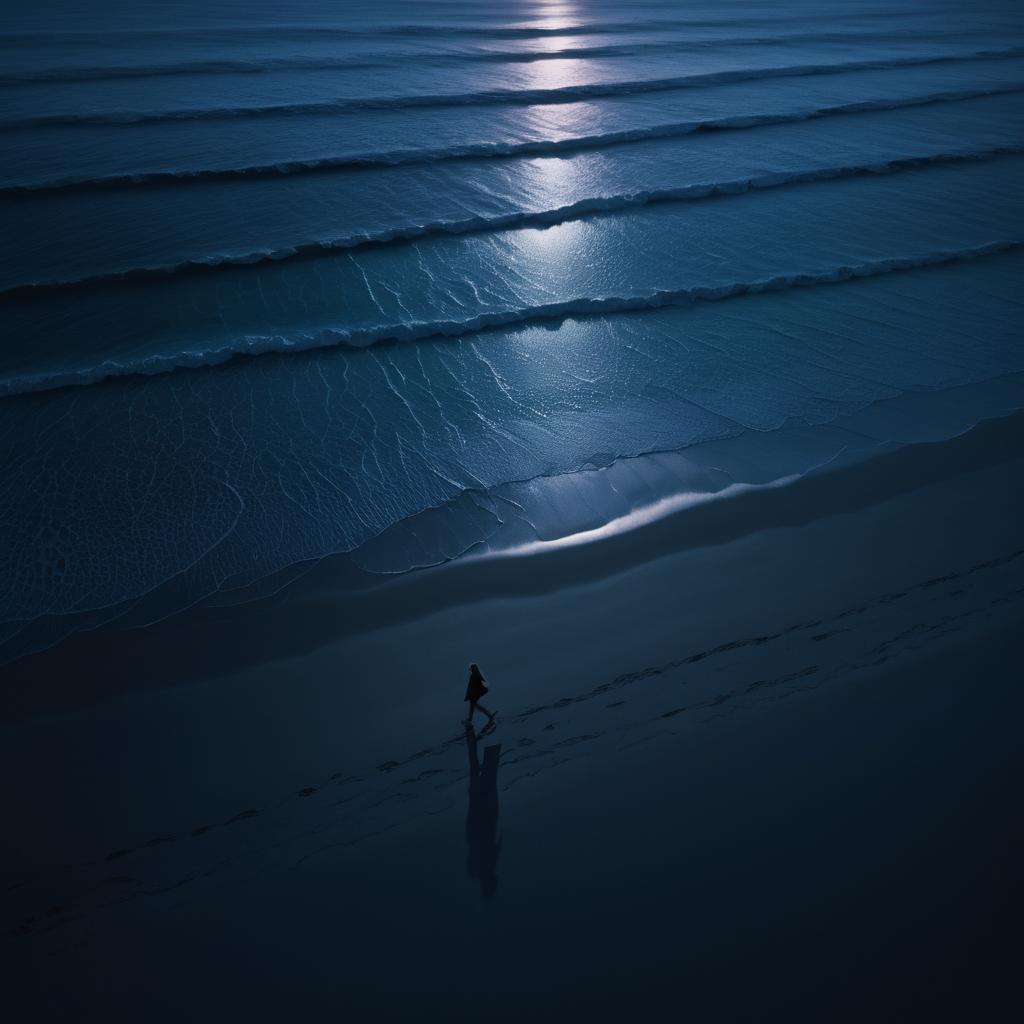 Cinematic Aerial Beach Woman at Night