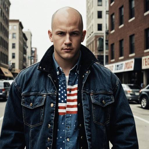 Bald Man in Denim Jacket on City Street