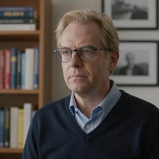 Serious Middle-aged Man in Glasses Indoors