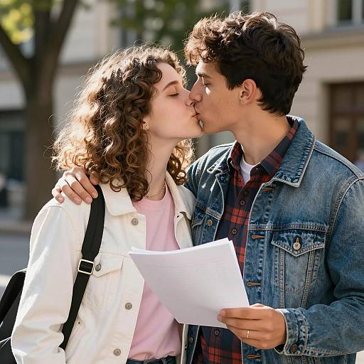 Romantic Outdoor Kiss with Nature Backdrop
