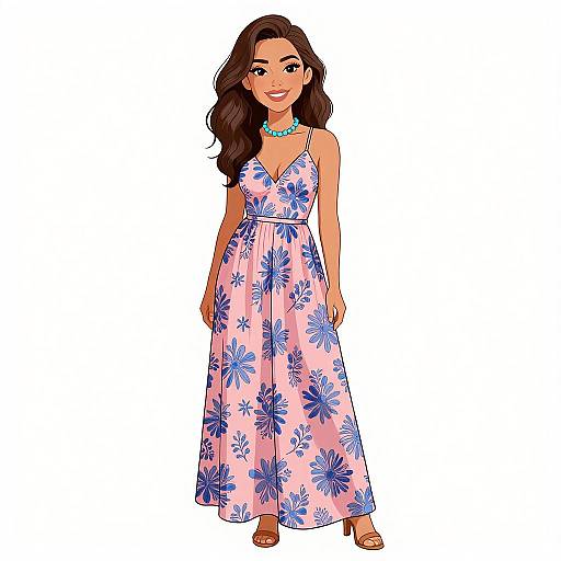 Smiling Woman in Bohemian Floral Maxi Dress