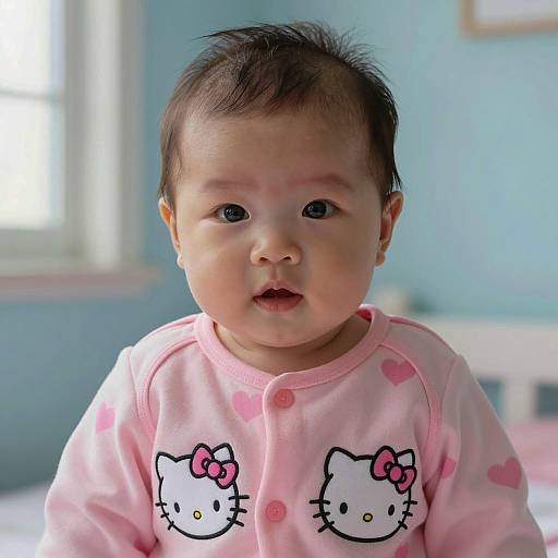 Asian Baby in Pink Hello Kitty Onesie