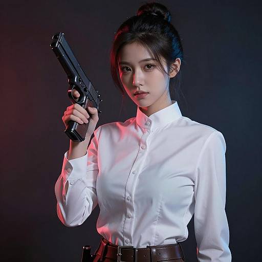 Dramatic Portrait of Armed Young Woman