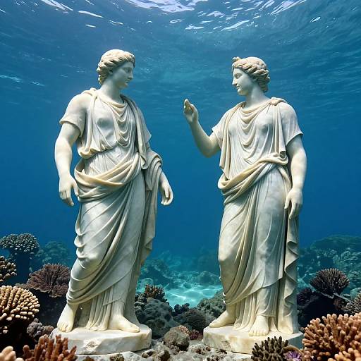 Underwater Ancient Marble Statues Scene