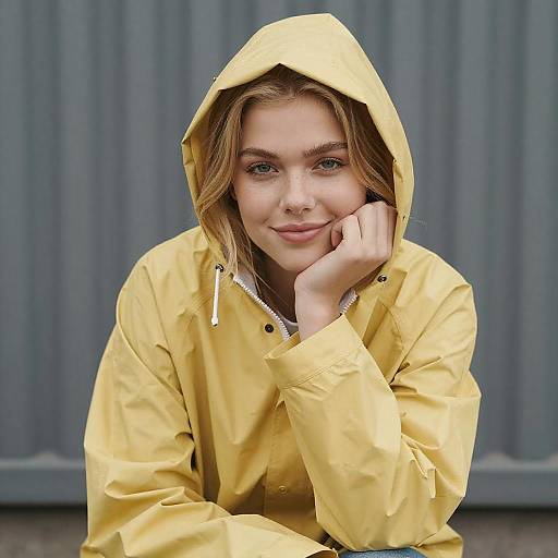 Young Woman in Yellow Raincoat