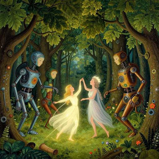 Bosch-Inspired Whimsical Tech-Nature Dance