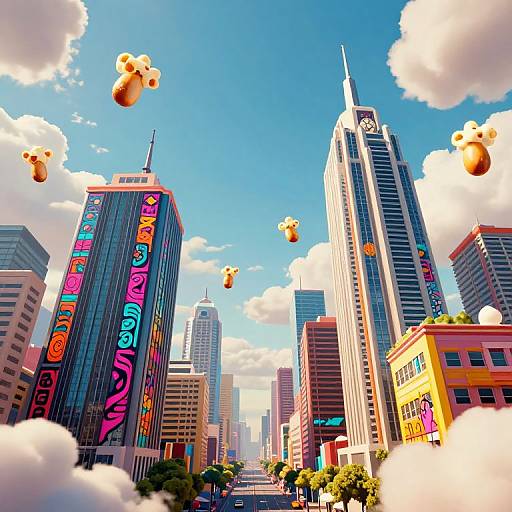 Bug's-Eye View Retro-Futuristic City