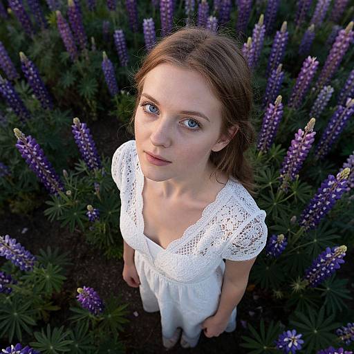 Serene Slavic Woman Among Lupines