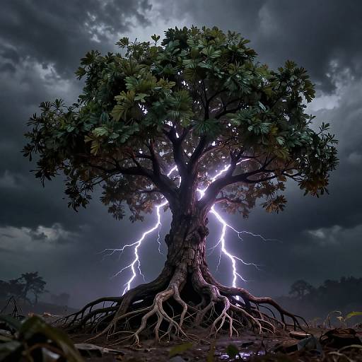 Dramatic 3D Lightning-Struck Tree