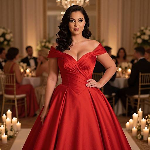 Confident Woman in Elegant Red Gown