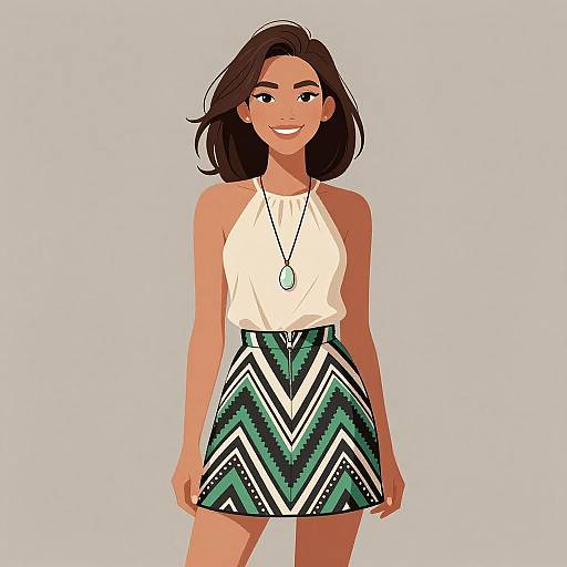 Smiling Bohemian Woman in Tribal Skirt