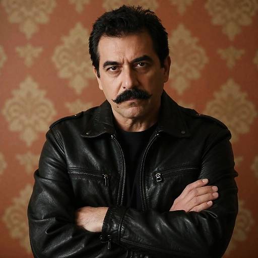 Serious Middle-Aged Man in Leather Jacket