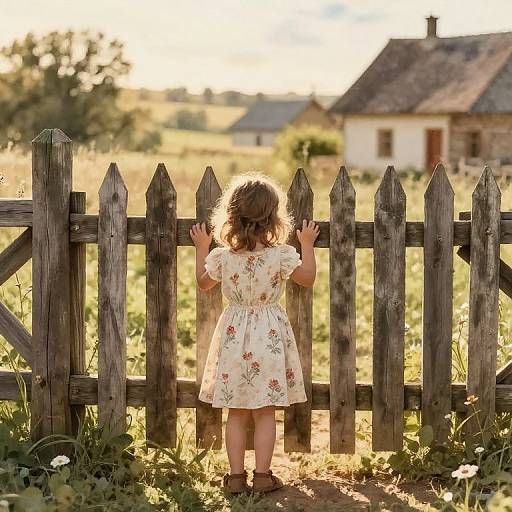 Bambina by Rustic Fence at Golden Hour
