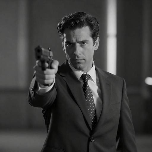 Noir Industrial Portrait: Man Pointing Gun