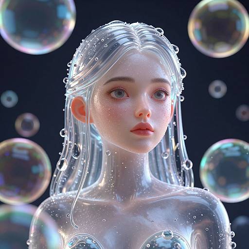 Hyperrealistic Woman with Glass Bubbles