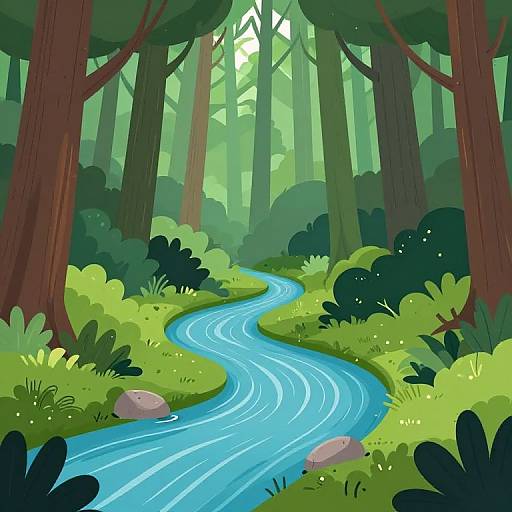 Detailed Forest River Cartoon Background