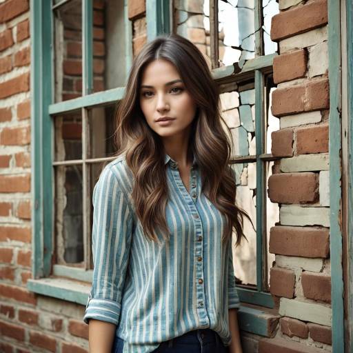 Young woman standing by rustic window