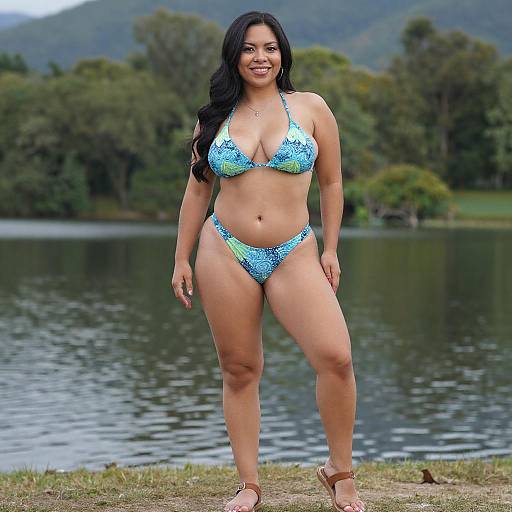 Smiling Latina Woman by Lake