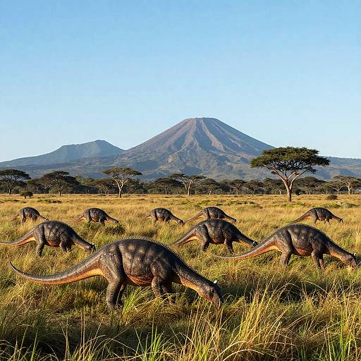 Peaceful Diplosaur Herd in Plains