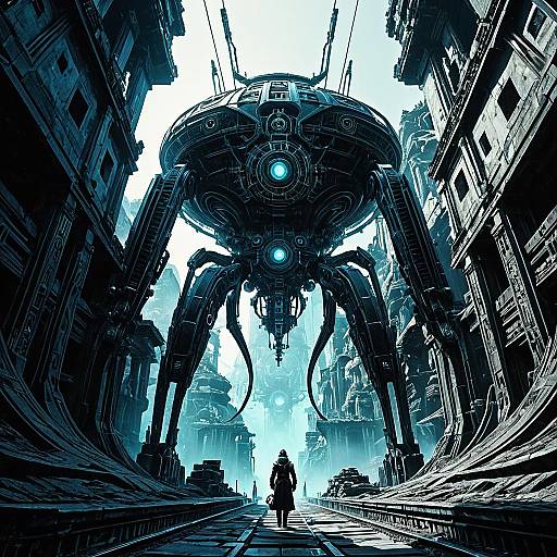 Ancient Automaton Over Steam-Powered Urban Ruins