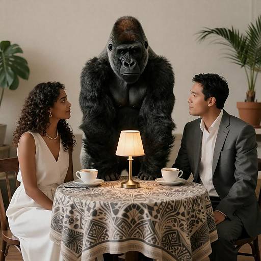 Man and Woman Dining with a Gorilla