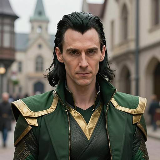 Loki Cosplay in Medieval City Street