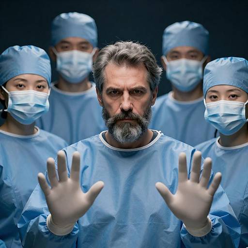 Bearded Man Surrounded by Masked Medics