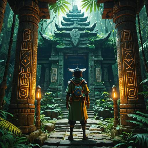 Avian Humanoid Explorer at Ancient Jungle Temple