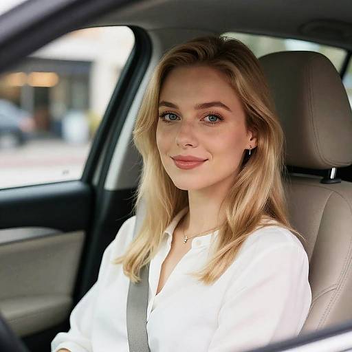 Smiling Blonde Woman in Urban Car Scene