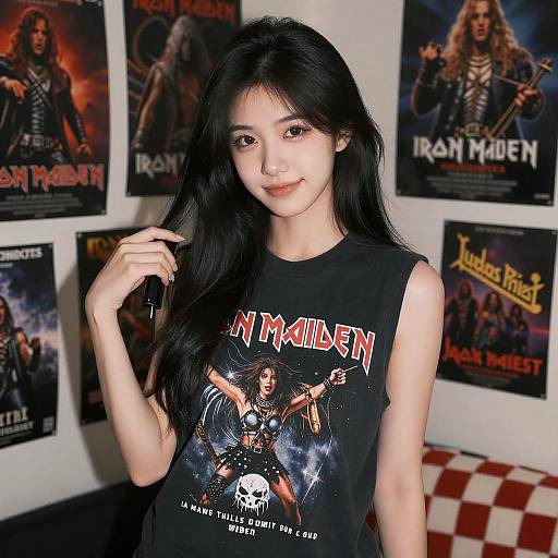 Young Woman in Iron Maiden Tee