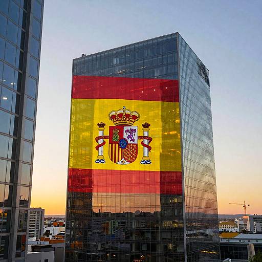 Spain Flag in Futuristic Cityscape