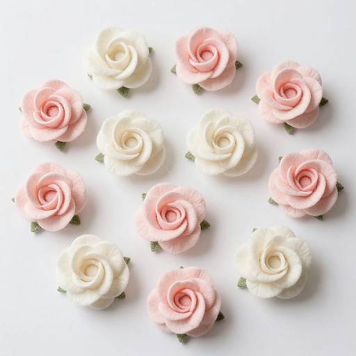 Photograph of twelve roses, six pink and six white, arranged in a 3x4 grid on a clean white background.
