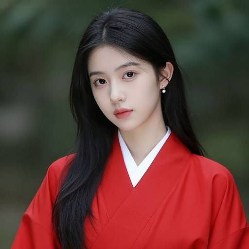 Asian Girl in Red Kimono