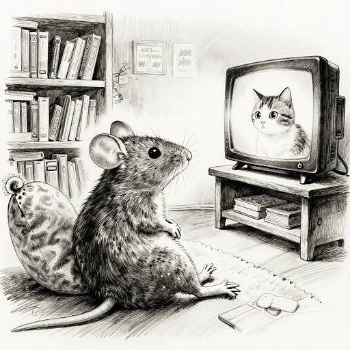 Cozy Inked Mouse in Library