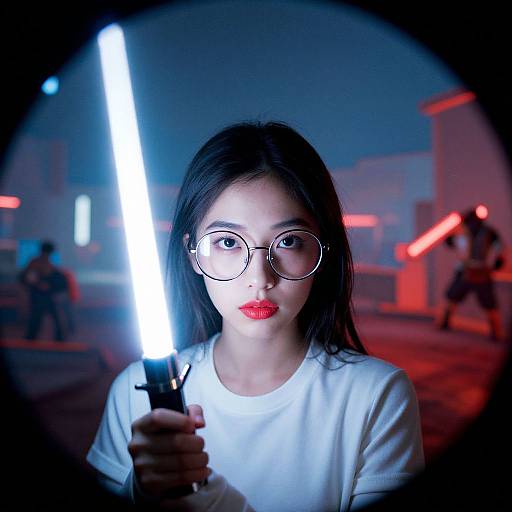 Stylish Girl with White Lightsaber