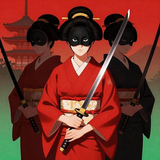 Women in Kimonos with Katanas Illustration