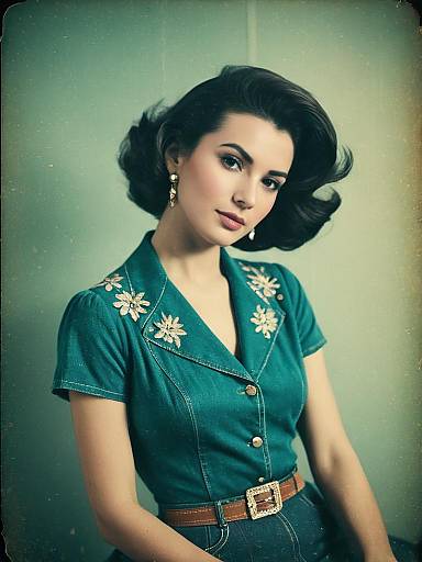 Retro Style Woman in Embroidered Top