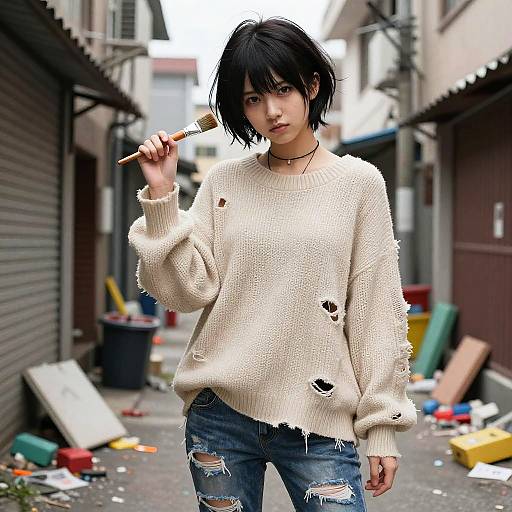 Rebellious Waif Artist in Alley